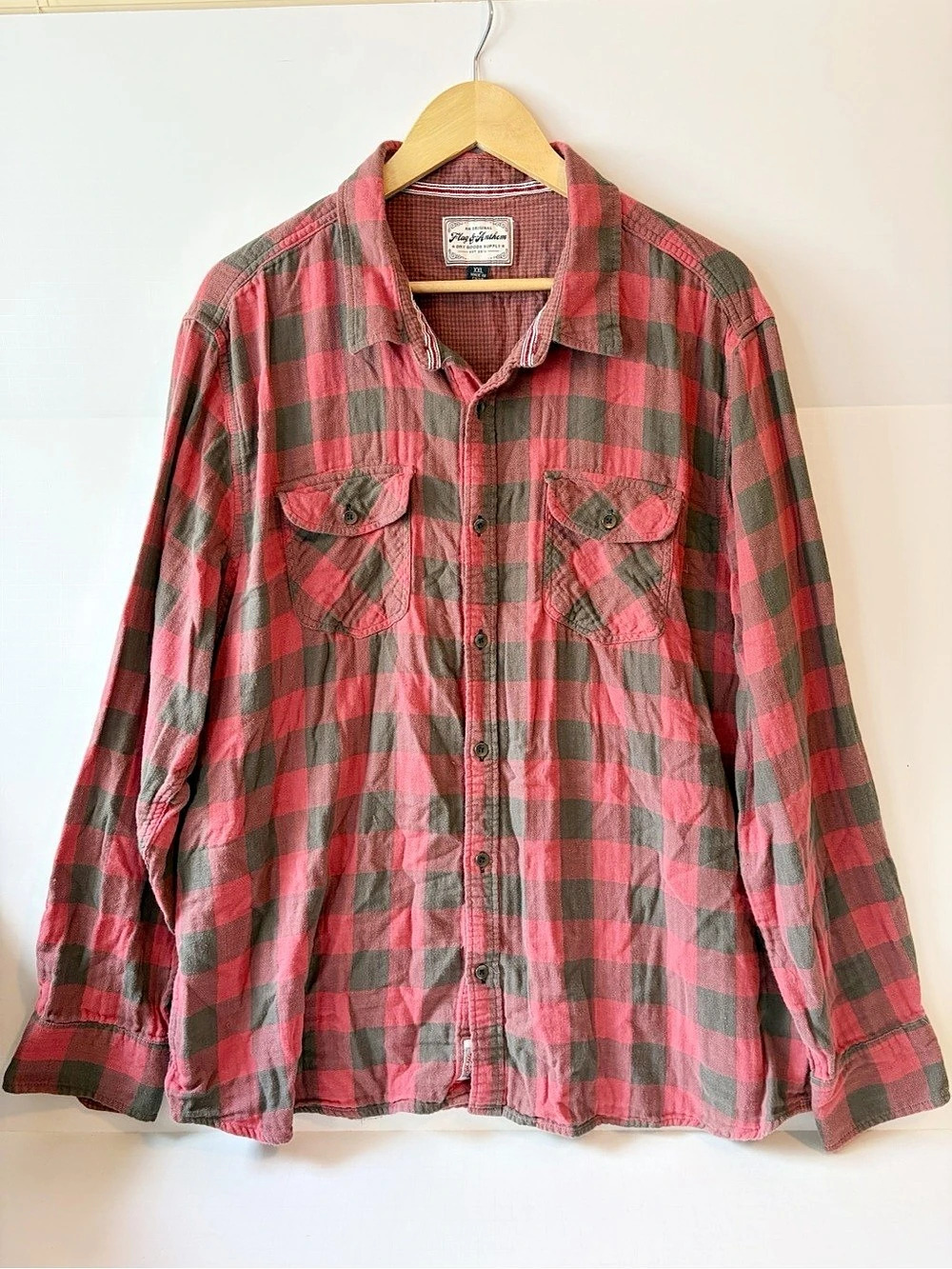 Flag & Anthem Plaid Button Down Shirt Red & Brown Size XXL Fall Plaid Oversized